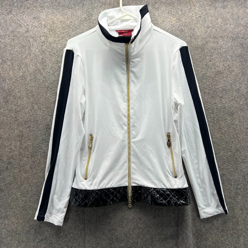 Brendratti Jacket Women 44 White Black Zip Up Track Viviana Gold Hardware Italy